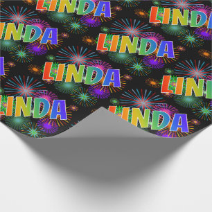 Papel De Presente Arco-Íris Nome "LINDA" + Fireworks