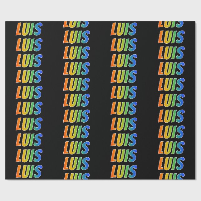 Papel De Presente Arco-Íris Nome "LUIS"; Divertido e Colorido (Aberto)