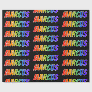 Papel De Presente Arco-Íris Nome "MARCUS"; Divertido e Colorido