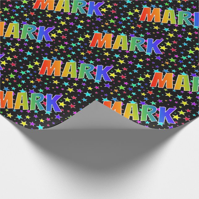 Papel De Presente Arco-Íris Nome "MARK" + Estrelas (Ponta)