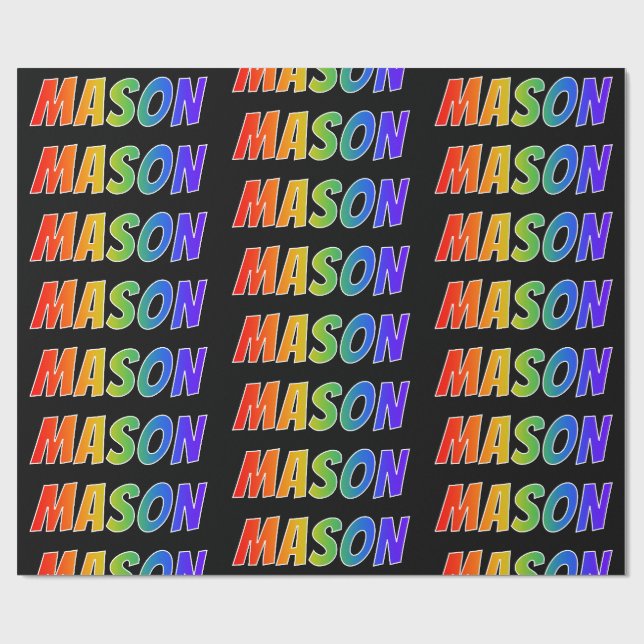 Papel De Presente Arco-Íris Nome "MASON"; Divertido e Colorido (Aberto)