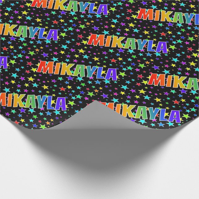 Papel De Presente Arco-Íris Nome "MIKAYLA" + Estrelas (Ponta)