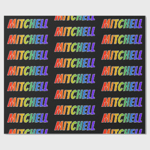 Papel De Presente Arco-Íris Nome "MITCHELL"; Divertido e Colorido