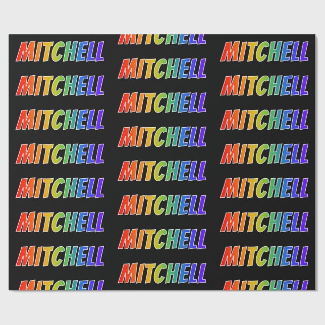 Papel De Presente Arco-Íris Nome "MITCHELL"; Divertido e Colorido (Aberto)