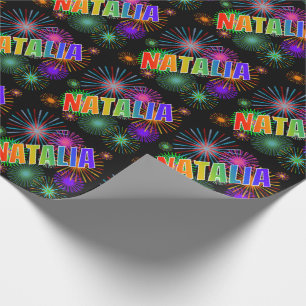 Papel De Presente Arco-Íris Nome "NATALIA" + Fogos de artifício