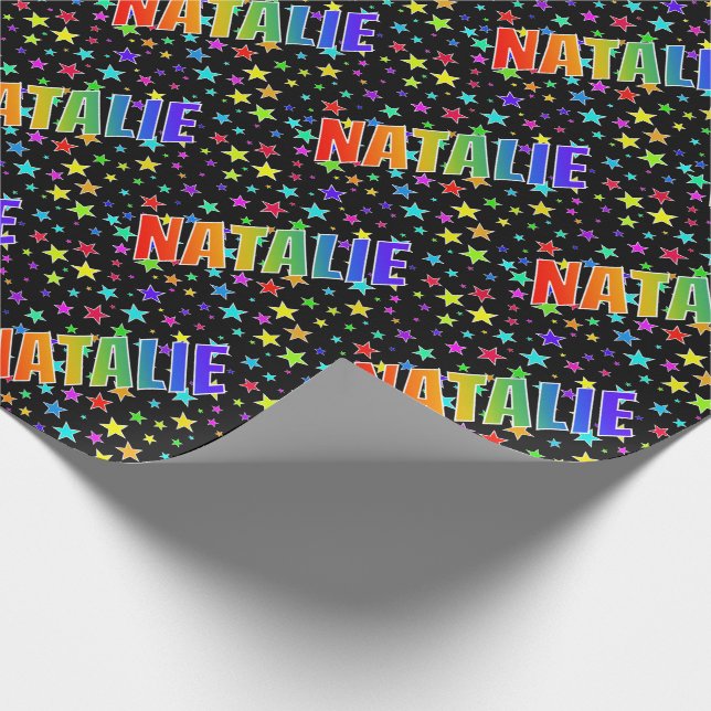 Papel De Presente Arco-Íris Nome "NATALIE" + Estrelas (Ponta)