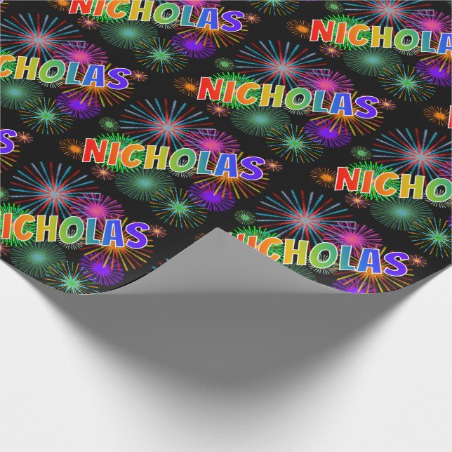 Papel De Presente Arco-Íris Nome "NICHOLAS" + Fireworks (Ponta)
