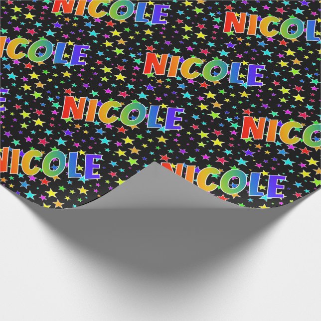 Papel De Presente Arco-Íris Nome "NICOLE" + Estrelas (Ponta)