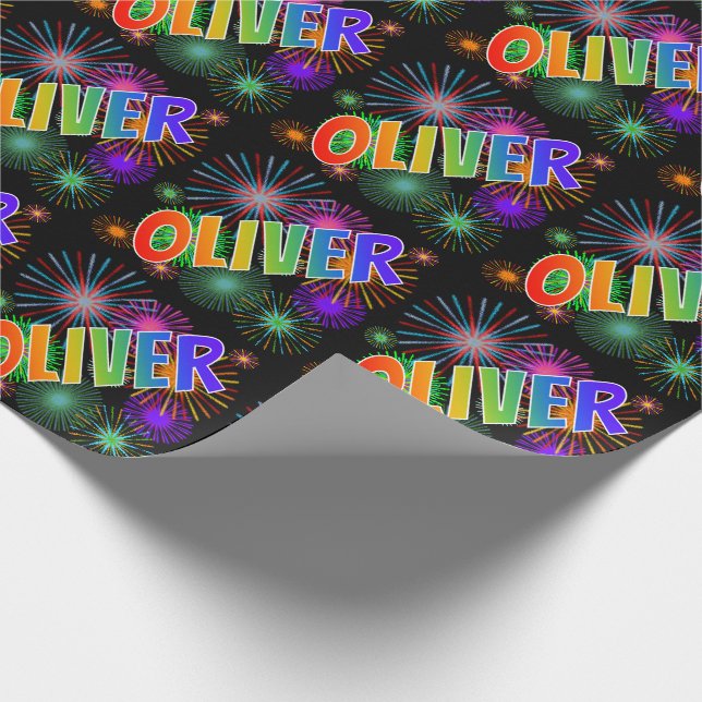Papel De Presente Arco-Íris Nome "OLIVER" + Fireworks (Ponta)