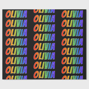 Papel De Presente Arco-Íris Nome "OLIVIA"; Divertido e Colorido