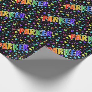 Papel De Presente Arco-Íris Nome "PARKER" + Estrelas