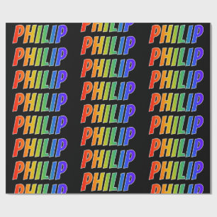 Papel De Presente Arco-Íris Nome "PHILIP"; Divertido e Colorido