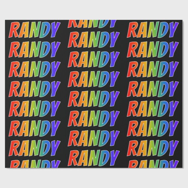 Papel De Presente Arco-Íris Nome "RANDY"; Divertido e Colorido (Aberto)