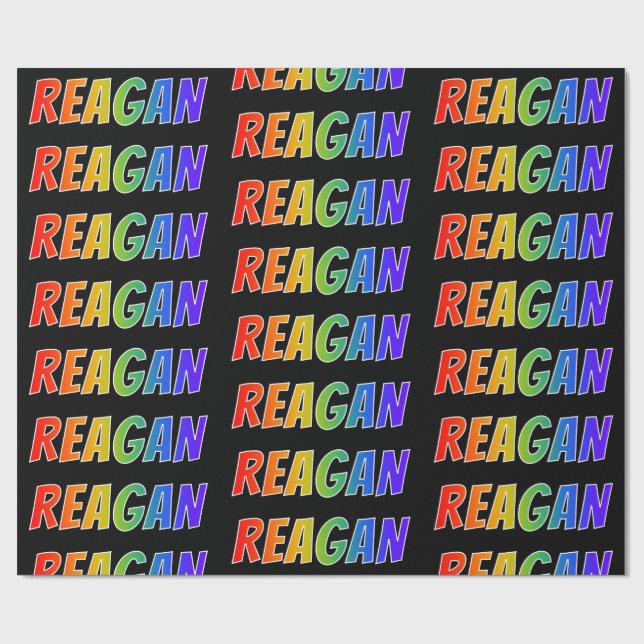Papel De Presente Arco-Íris Nome "REAGAN"; Divertido e Colorido (Aberto)