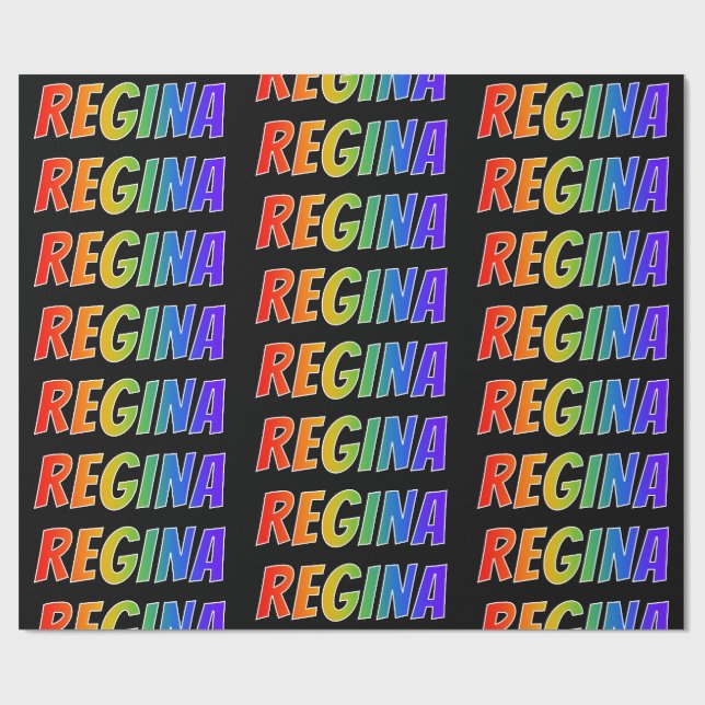 Papel De Presente Arco-Íris Nome "REGINA"; Divertido e Colorido (Aberto)