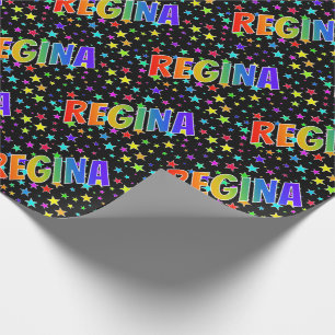 Papel De Presente Arco-Íris Nome "REGINA" + Estrelas
