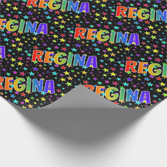 Papel De Presente Arco-Íris Nome "REGINA" + Estrelas (Ponta)