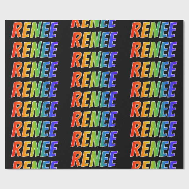 Papel De Presente Arco-Íris Nome "RENEE"; Divertido e Colorido (Aberto)