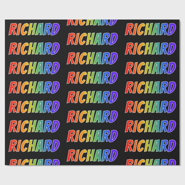 Papel De Presente Arco-Íris Nome "RICHARD"; Divertido e Colorido (Aberto)