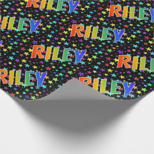 Papel De Presente Arco-Íris Nome "RILEY" + Estrelas