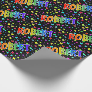Papel De Presente Arco-Íris Nome "ROBERT" + Estrelas