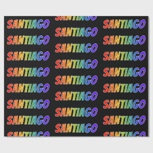 Papel De Presente Arco-Íris Nome "SANTIAGO"; Divertido e Colorido