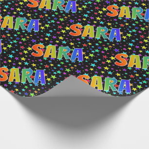 Papel De Presente Arco-Íris Nome "SARA" + Estrelas