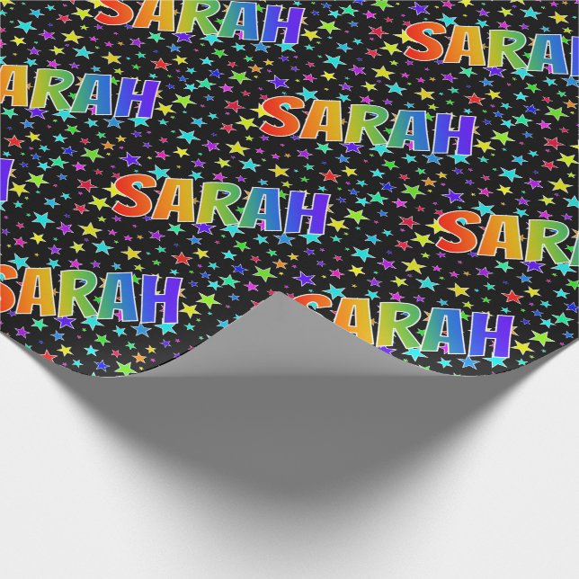 Papel De Presente Arco-Íris Nome "SARAH" + Estrelas (Ponta)