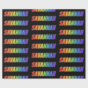 Papel De Presente Arco-Íris Nome "SAVANNAH"; Divertido e Colorido