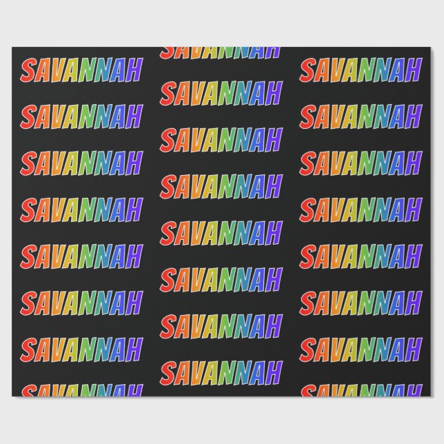 Papel De Presente Arco-Íris Nome "SAVANNAH"; Divertido e Colorido (Aberto)