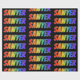 Papel De Presente Arco-Íris Nome "SAWYER"; Divertido e Colorido