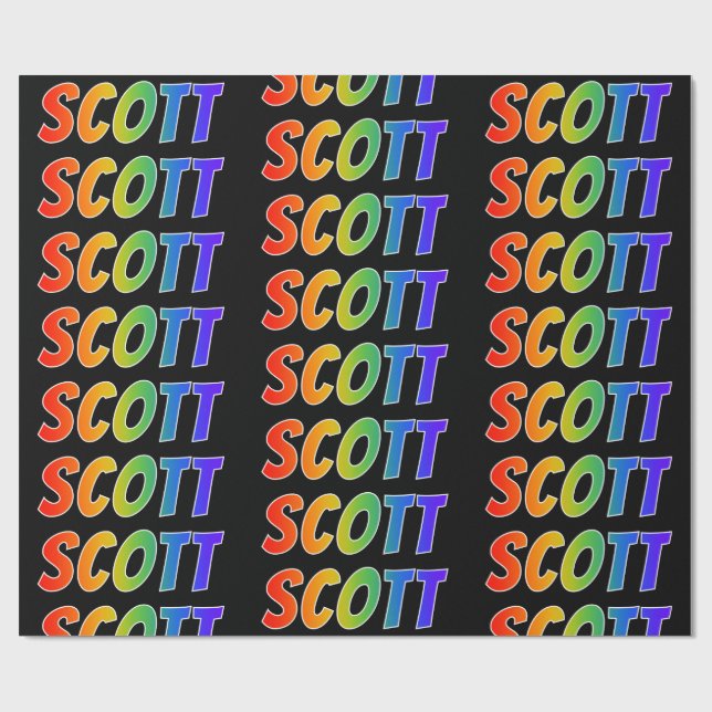 Papel De Presente Arco-Íris Nome "SCOTT"; Divertido e Colorido (Aberto)