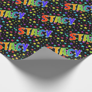 Papel De Presente Arco-Íris Nome "STACY" + Estrelas