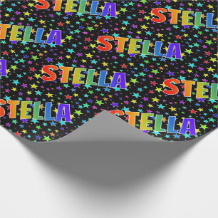 Papel De Presente Arco-Íris Nome "STELLA" + Estrelas