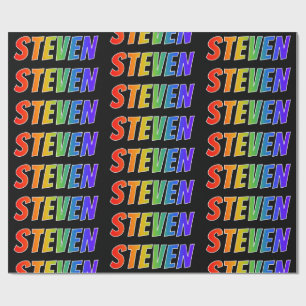 Papel De Presente Arco-Íris Nome "STEVEN"; Divertido e Colorido