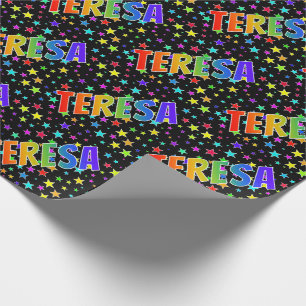 Papel De Presente Arco-Íris Nome "TERESA" + Estrelas