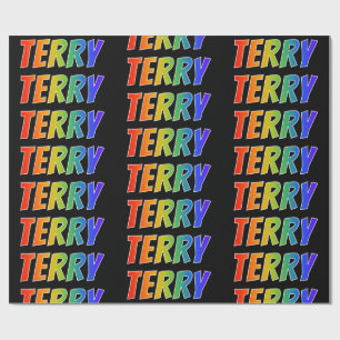 Papel De Presente Arco-Íris Nome "TERRY"; Divertido e Colorido