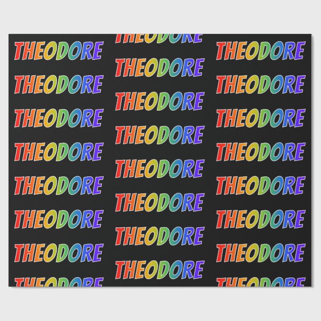 Papel De Presente Arco-Íris Nome "THEODORE"; Divertido e Colorido (Aberto)