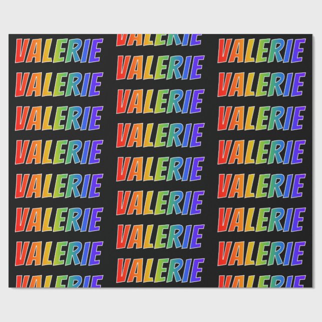 Papel De Presente Arco-Íris Nome "VALERIE"; Divertido e Colorido (Aberto)