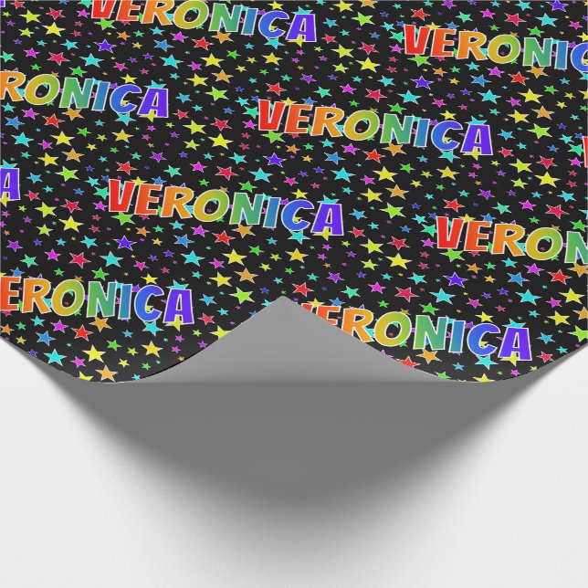 Papel De Presente Arco-Íris Nome "VERONICA" + Estrelas (Ponta)