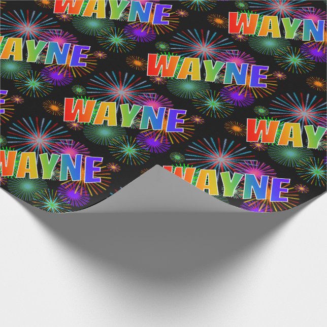 Papel De Presente Arco-Íris Nome "WAYNE" + Fireworks (Ponta)
