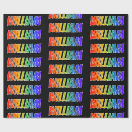 Papel De Presente Arco-Íris Nome "WILLIAM"; Divertido e Colorido