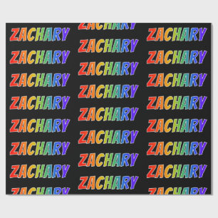 Papel De Presente Arco-Íris Nome "ZACHARY"; Divertido e Colorido