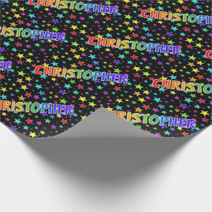 Papel De Presente Arco-íris Primeiro Nome "CHRISTOPHER" + Estrelas