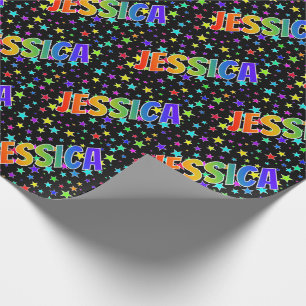 Papel De Presente Arco-íris Primeiro Nome "JESSICA" + Estrelas