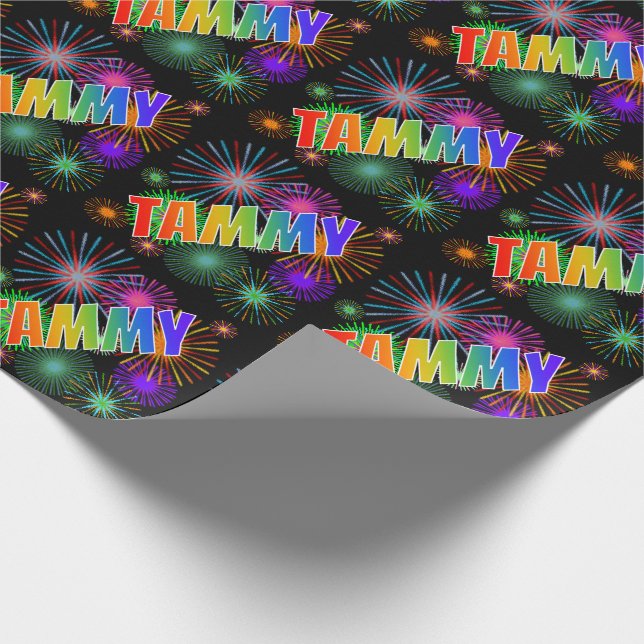 Papel De Presente Arco-íris Primeiro Nome "TAMMY" + Fogos de Artifíc (Ponta)