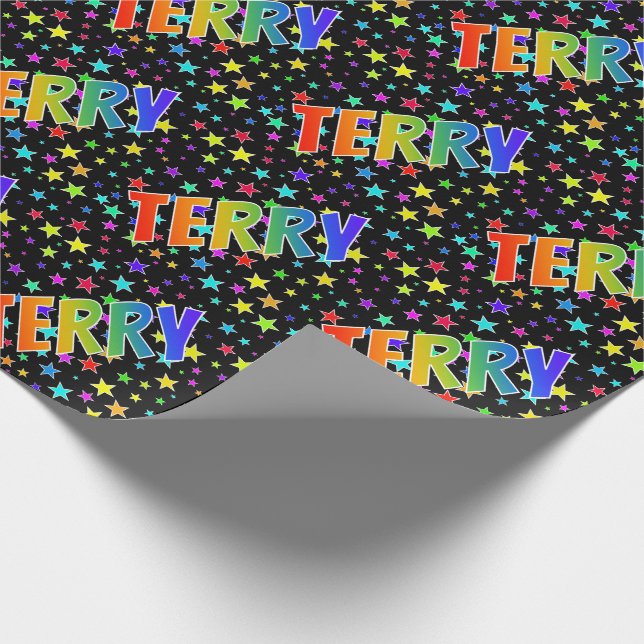 Papel De Presente Arco-íris Primeiro Nome "TERRY" + Estrelas (Ponta)