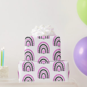 Papel De Presente Arco-íris Rosa e Preto Morcegos Branco Halloween