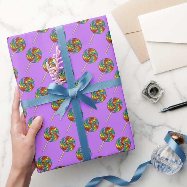Papel De Presente Arco-Íris Roxo Lollipop Loja Doces (Presentear)