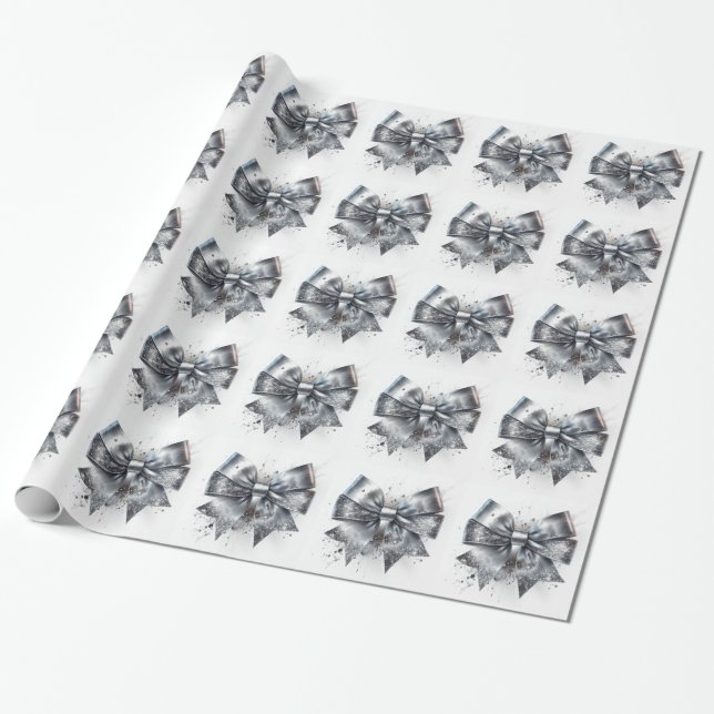 Papel De Presente Arco Metálico Prateado com Brilhos Falsos (Desenrolado)